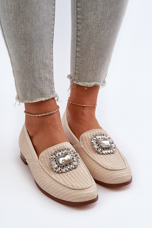 Жіночі лофери на плоскій підошві з пряжкою, бежеві D&A MR38-676