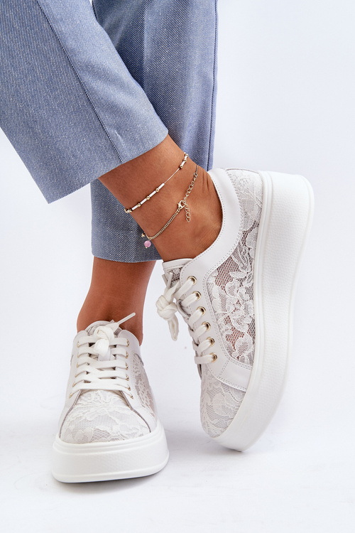 Жіночі Кросівки З Квітами На Платформі S.Barski HY51-059 Білі