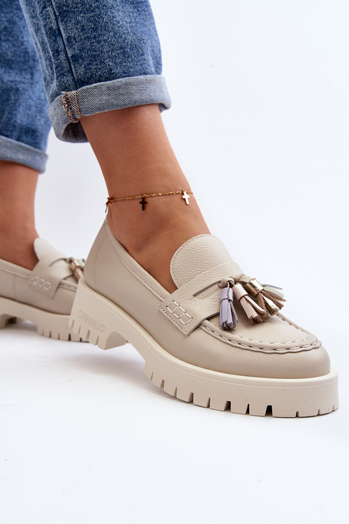 Жіночі шкіряні мокасини з декором CheBello 4369 Бежеві