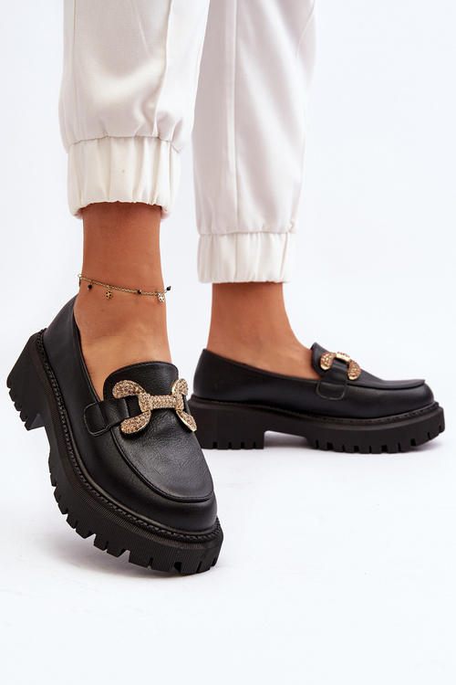 Чорні жіночі лофери з декором Gargi