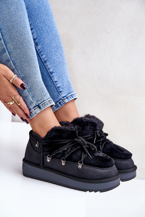 Низькі зимові черевики на платформі з хутром D.Franklin Чорні DFSH370011