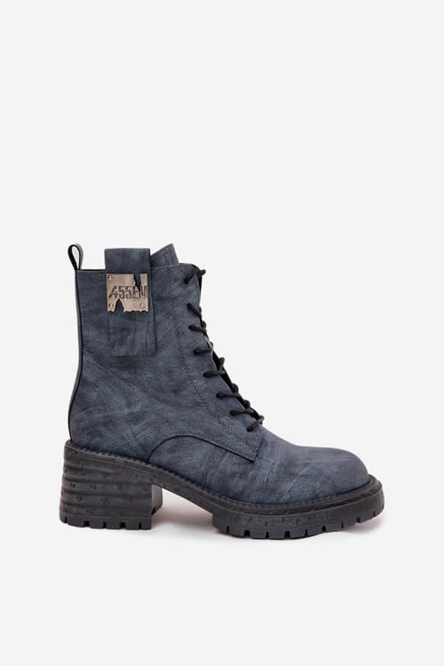 Шкіряні жіночі робочі черевики на каблуці з декоративним елементом Artiker 57C0212 Синій