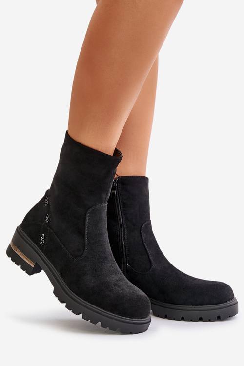 Теплі жіночі черевики з еко замші на блискавці Чорні Narilie