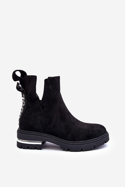 Шкіряні черевики на плоскій підошві з вирізами чорного кольору Lamedella