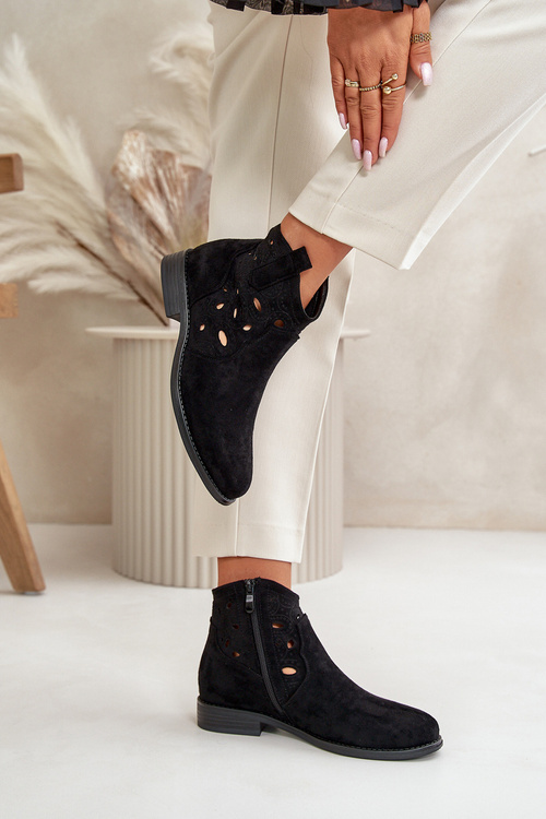 Жіночі ботильйони з вирізом на блискавці чорні S.Barski HY42-081