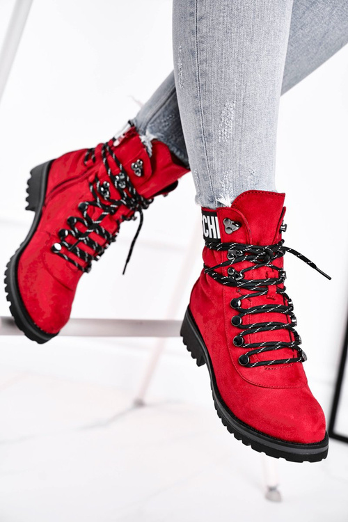 Жіночі чоботи на плоскій каблуці на блискавці, червоні Popsi