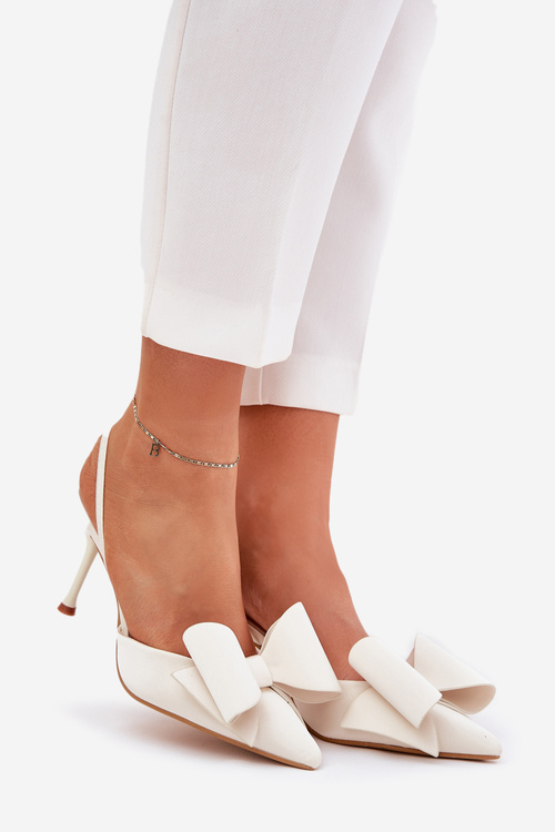 Туфлі На Каблуках З Відкритими Пятами І Бантом Ecru Eklevia