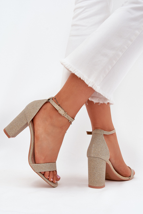 Блискучі Жіночі Сандалі На Каблуку Золоті Kavina