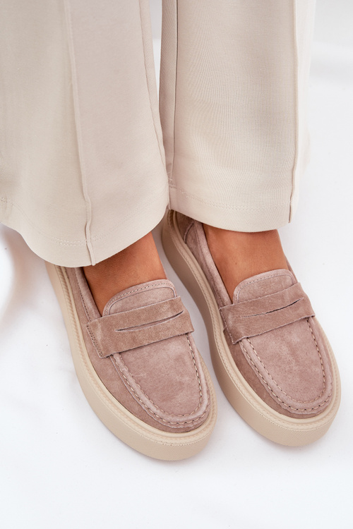 Жіночі замшеві мокасини на платформі Vinceza 79535 бежеві