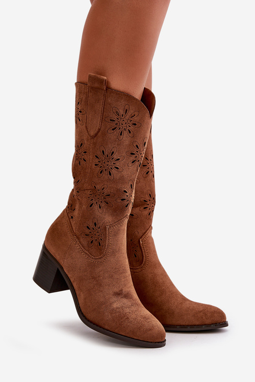 Жіночі перфоровані чоботи з еко замші коричневого кольору Nevilos