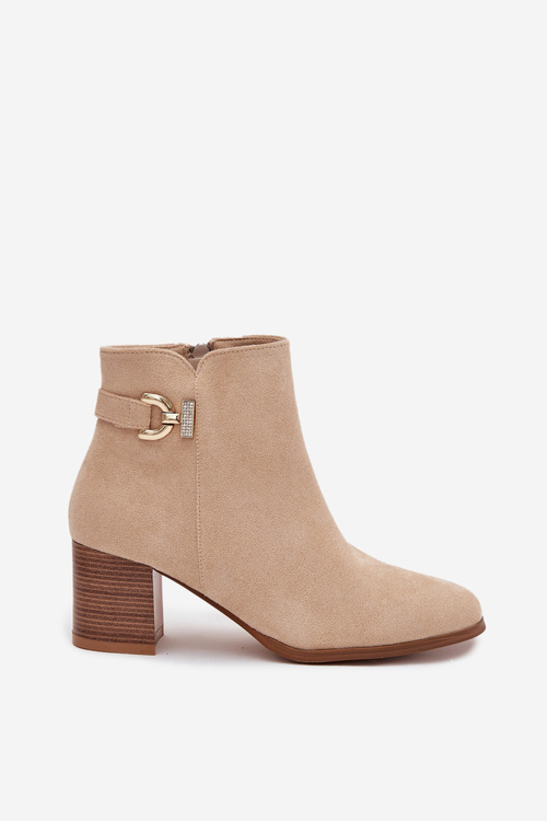 Ізольовані жіночі чоботи на каблуку з золотим акцентом бежеві Renora