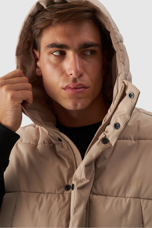 Чоловіча м'яка жилетка з капюшоном бежева 4FWAW24TVJAM144-83S