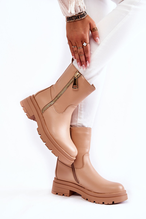 Жіночі теплі черевики на блискавці нюд Jette