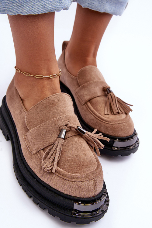 Жіночі замшеві лофери мокасини бежеві Ramvli