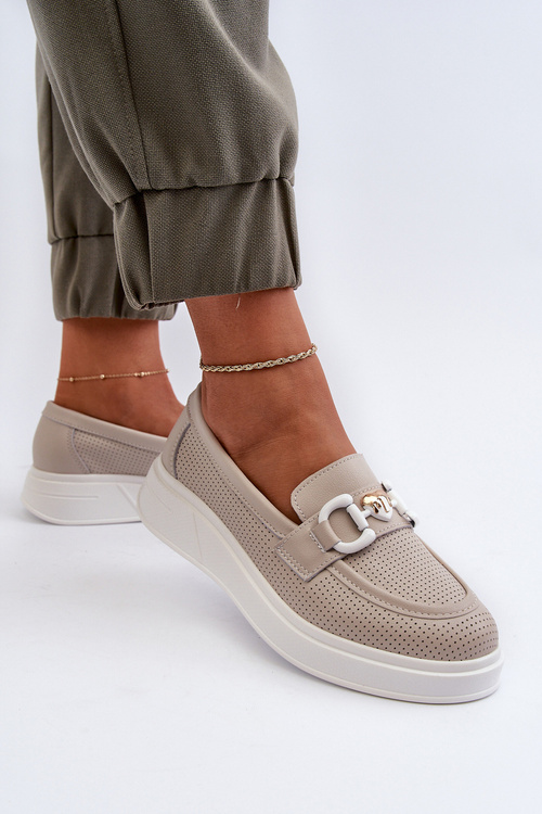 Бежеві жіночі шкіряні мокасини на платформі S.Barski LR720