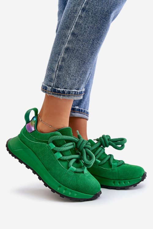 Жіночі замшеві кросівки на товстій шнурівці Artiker 55C0099 Зелені