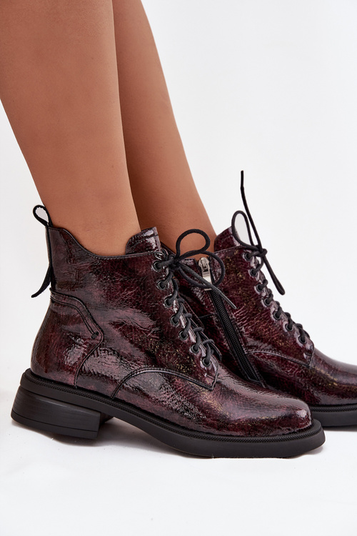 Лаковані шкіряні жіночі чоботи на каблуці D&A LZ52-954 бордові