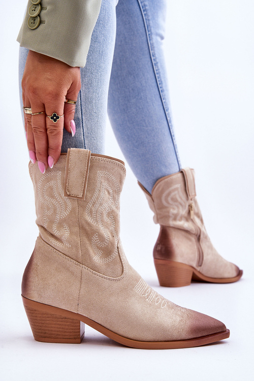 Замшеві ковбойські чоботи бежеві Klaira