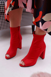 Жіночі чоботи на шпильці з відкритим носком з лайкри, червоні перші