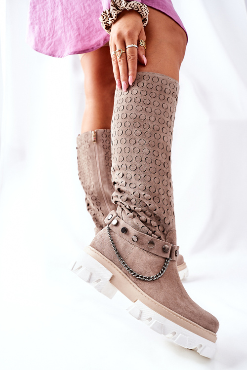 Жіночі високі чорні черевики Lewski Cappuccino Suede 2866