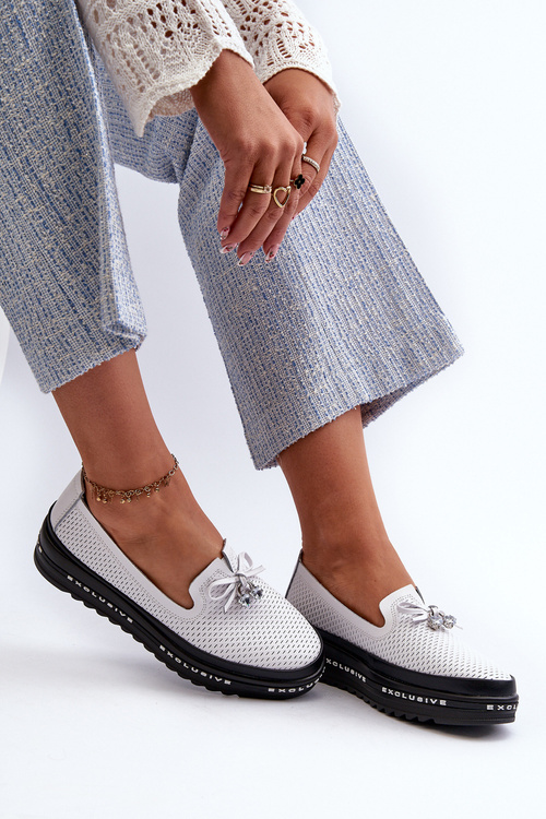 Жіночі шкіряні лофери на платформі S.Barski LR400 білі