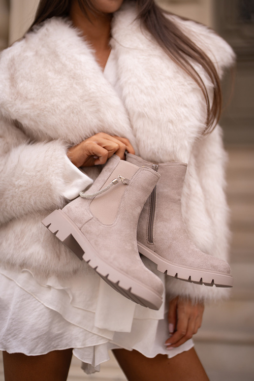 Теплі ботильйони на блискавці та декоративному ремінці Labenne бежевого кольору