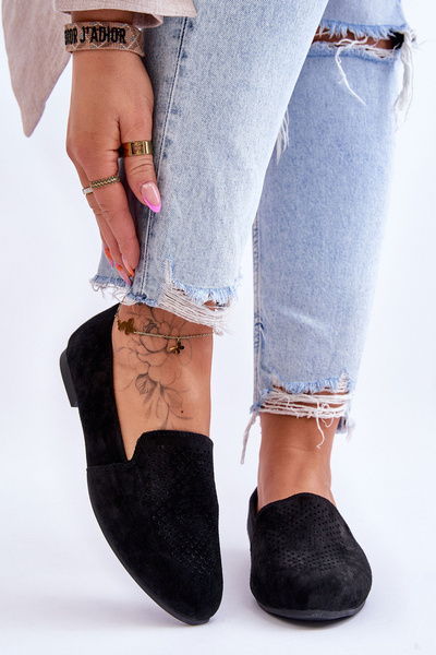 Замшеві зручні лофери чорні Giovana