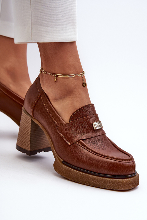Коричневі шкіряні туфлі на високих підборах Zazoo 20169
