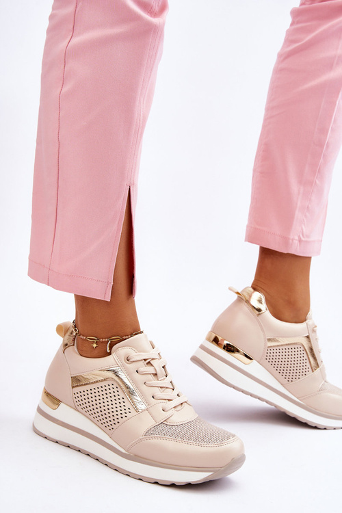 Шкіряне спортивне взуття на низькій танкетці бежевого кольору Braylen