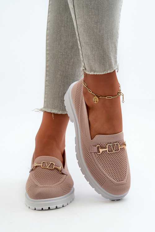 Жіночі лофери на плоскій підошві із золотистими деталями рожевого кольору Limentia