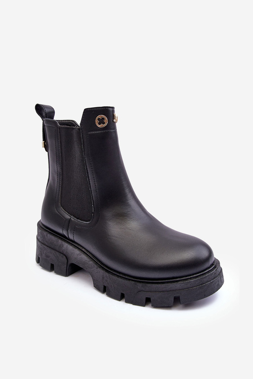 Жіночі шкіряні ботильйони з декоративним чорним лоббом