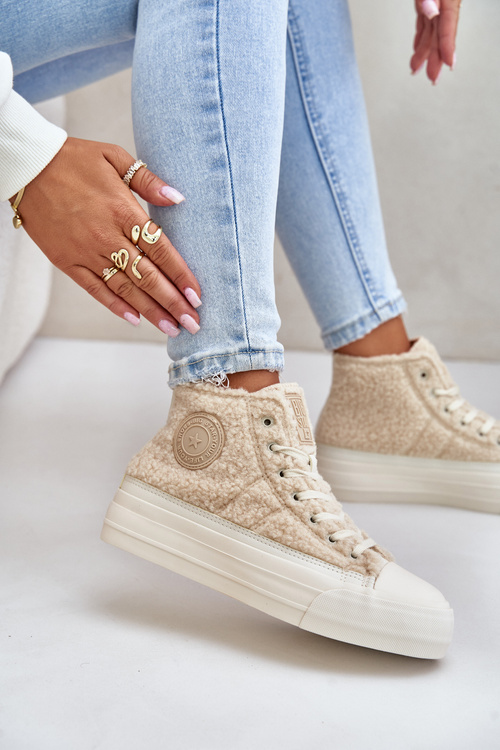 Утеплені жіночі кросівки з овчиною типу Big Star OO274A444 Бежеві