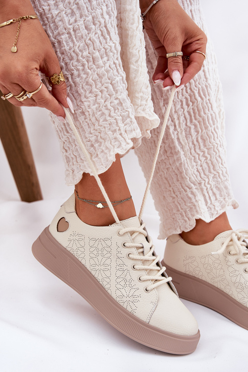 Жіночі Шкіряні Кросівки На Платформі Vinceza 88018 Бежеві