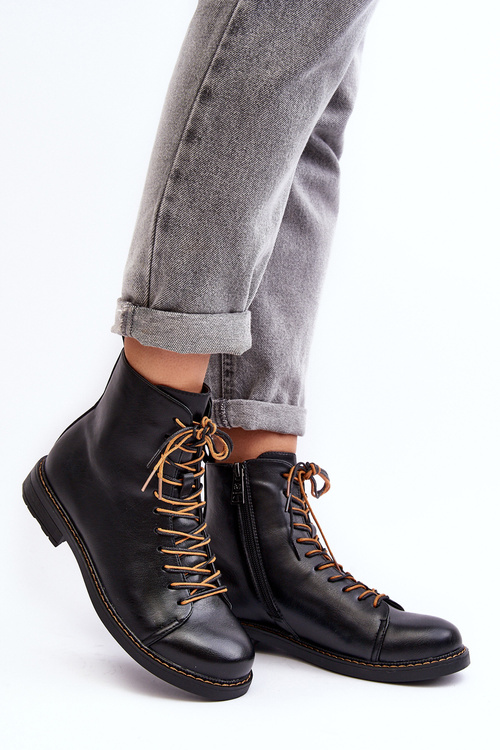 Жіночі шкіряні ботильйони чорного кольору Етель