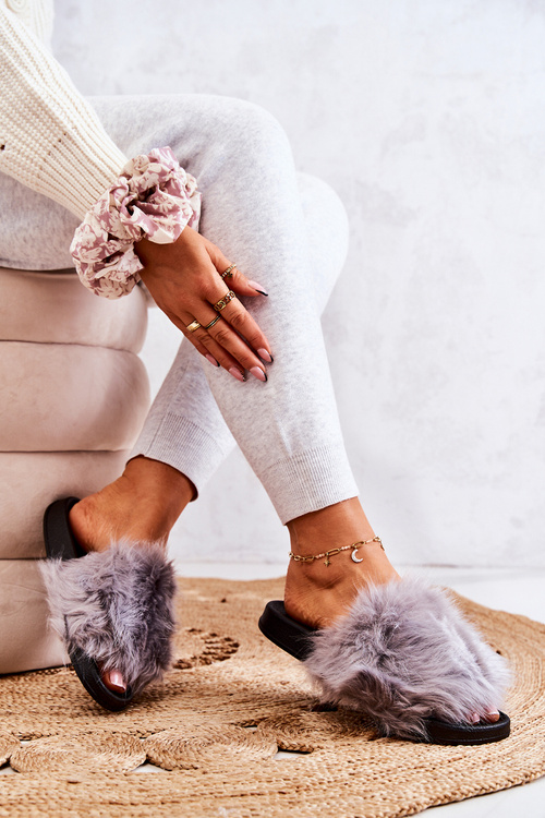 Тапочки з хутром гумові сірі Pollie