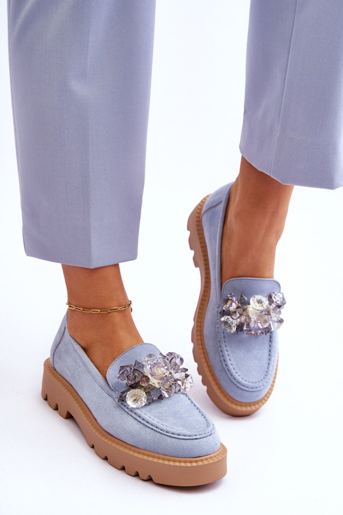 Модні замшеві мокасини з кристалами Blue Demeris