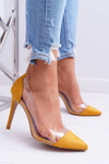 Жіночі туфлі на високих підборах прозорі гострі жовті Live