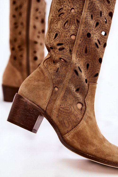 Ажурні замшеві черевики Lewski Shoes 3170 Бежеві