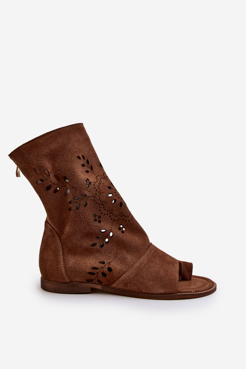 Zazoo 3437 Жіночі замшеві босоніжки на блискавці коричневого кольору