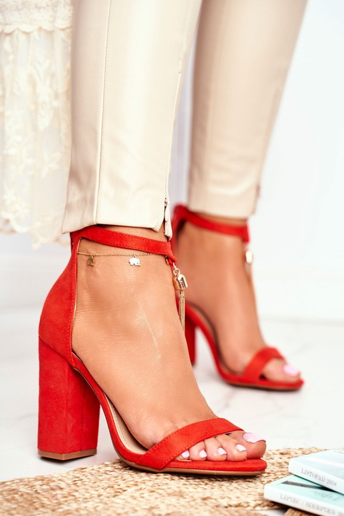 Помаранчеві замшеві босоніжки на шпильці з китицею Annick