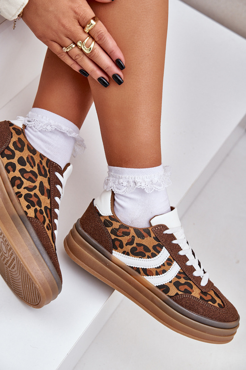 Стильні кросівки з леопардовим принтом на платформі коричневі Doriwa