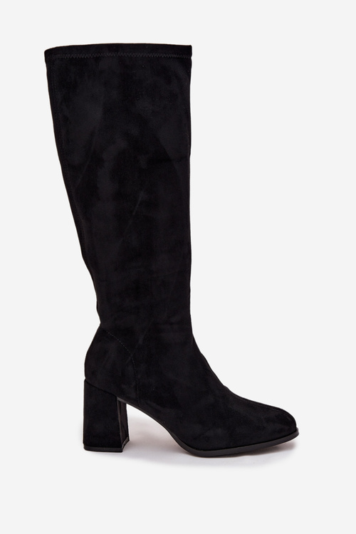 Жіночі чоботи на каблуці з еко замшу чорні Yelisse