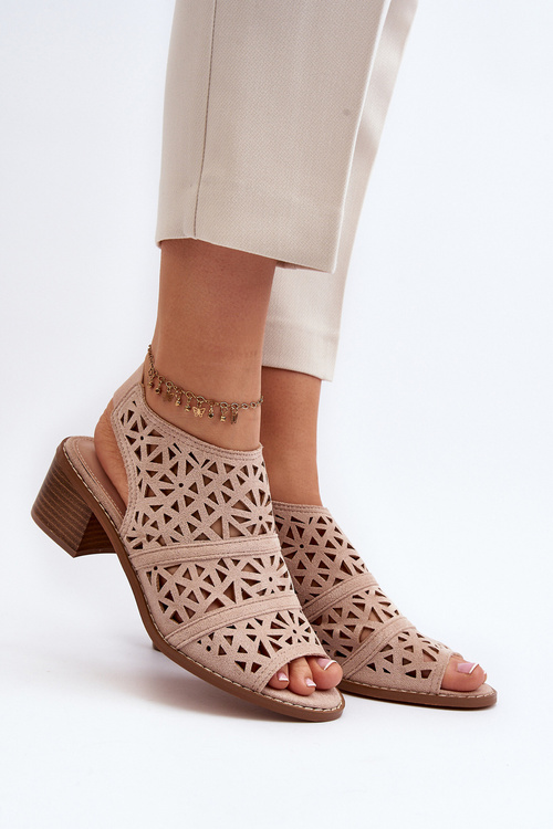 Мереживні босоніжки на високих підборах голого кольору Serapina