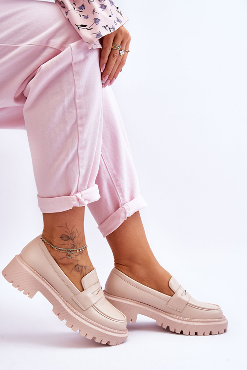 Бежеві шкіряні лофери на платформі без шнурівки Riverside