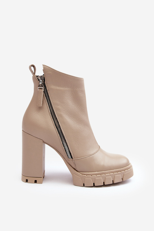 Стильні шкіряні чоботи на підборах Laura Messi 2509 Світло-бежеві