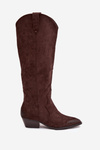 Еко замшеві чоботи ковбойки жіночі на підборах шоколадні Jenaya