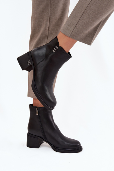 Шкіряні Теплі Жіночі Ботильйони на Каблуці Vinceza 91159 Чорні