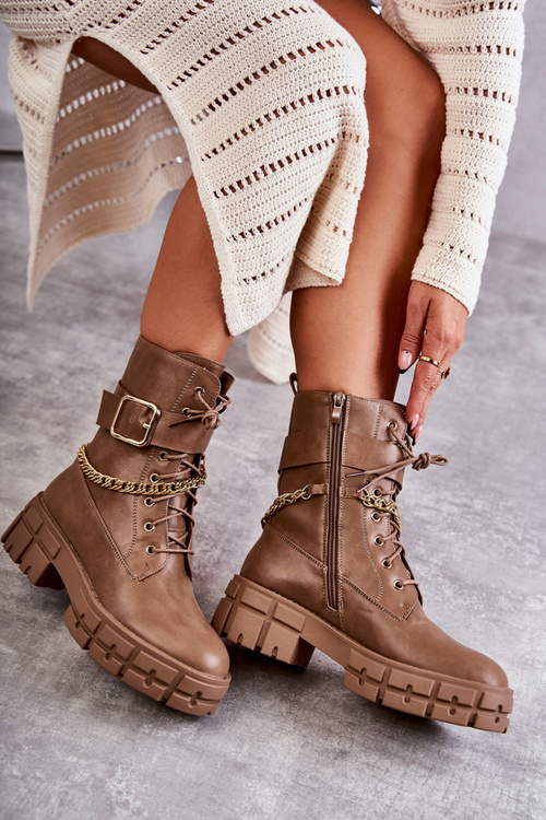 Модні робочі черевики з ланцюжком Коричневий Solesso