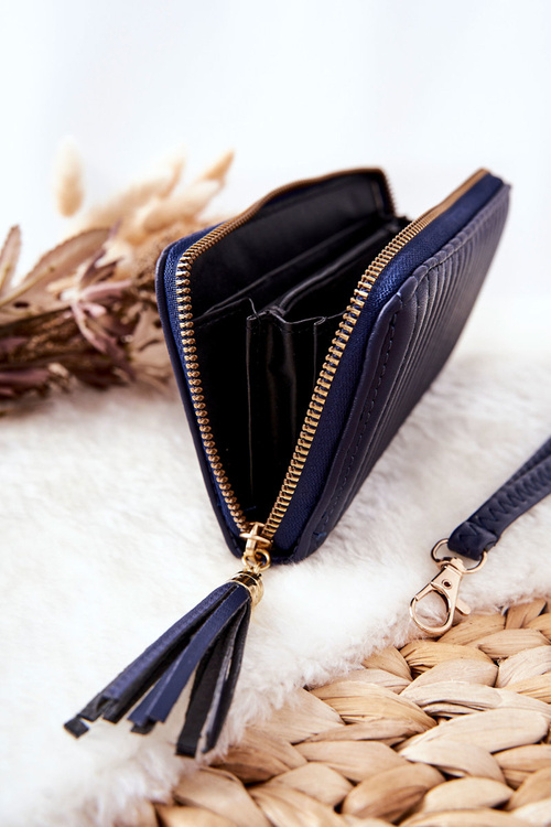 Великий стьобаний гаманець з темно-синім ремінцем