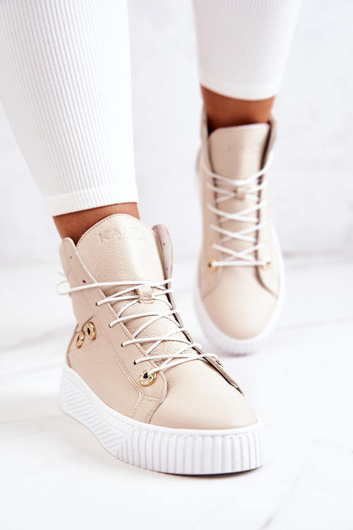 Чоботи високі шкіряні кросівки бежево-білі Ashlee